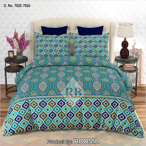 Ferozy Blue Printed Bed Sheet With 2 Pillow Covers