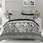 Grey White Printed Bedding Set With 2 Pillow Covers