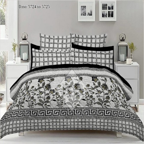Grey White Printed Bedding Set With 2 Pillow Covers