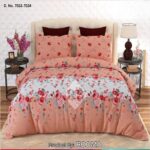 Peach White Printed Bedding Set With 2 Pillow Covers