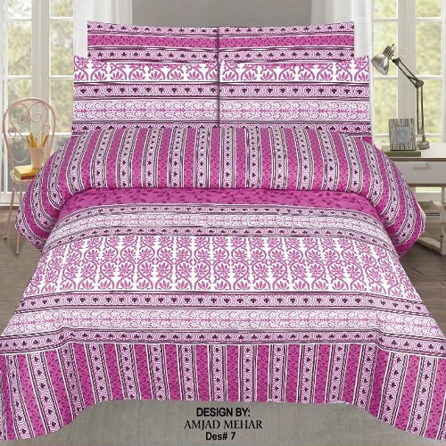 Pink Lining Printed Bed Set With 2 Pillow Covers