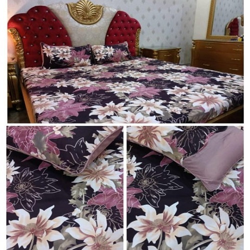 Pink Yellow Flowers Printed Bedding With 2 Pillow Covers – 3 PCS (2)