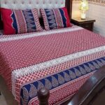 Red Blue Pattren Printed Sheet With 2 Pillow Covers – 3 PCS
