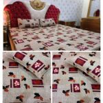 Red Yellow Crystal Printed Sheet With 2 Pillow Covers – 3 PCS