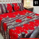 Tiger Design Red Flowers Printed Sheet With 2 Pillow Covers – 3 PCS