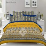 Yellow Blue White Printed Bed Sheet With 2 Pillow Covers