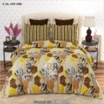 Yellow Brown Box Printed Bed Sheet With 2 Pillow Covers