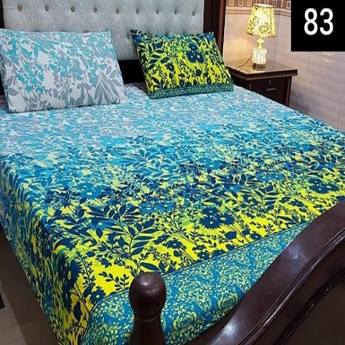 Yellow Green Ferozy Printed Bed Sheet With 2 Pillow Covers – 3 PCS