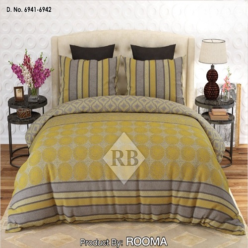 Yellow Grey Printed Bed Sheet With 2 Pillow Covers