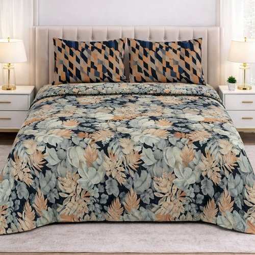 Leave Colours Printed Bed Sheet With 2 Pillow Covers Leave Colours Printed Bed Sheet With 2 Pillow Covers