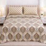 Light Brown Colours Printed Bed Sheet With 2 Pillow Covers