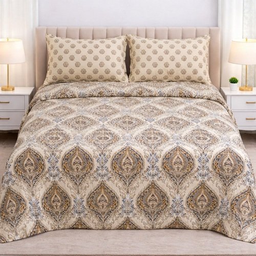 Light Brown Colours Printed Bed Sheet With 2 Pillow Covers Light Brown Colours Printed Bed Sheet With 2 Pillow Covers