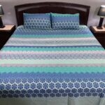 3 PCS Jeans Bed Sheet – Blue Green Printed (2)