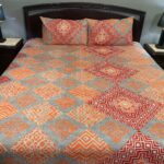 3 PCS Jeans Bed Sheet – Orange Red Grey Printed