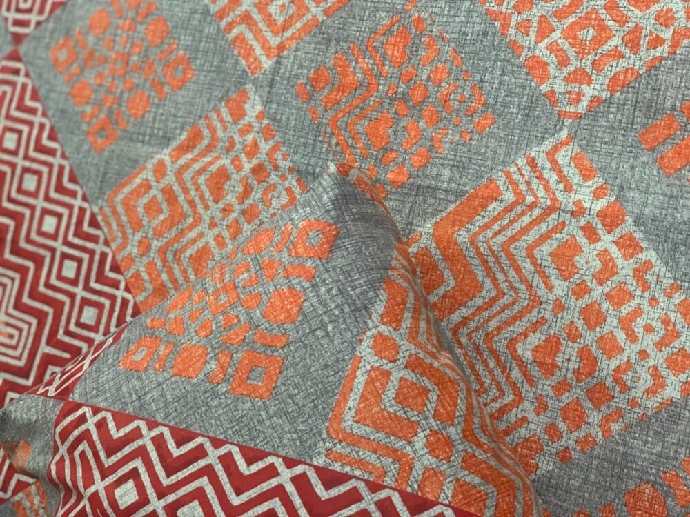 3 PCS Jeans Bed Sheet – Orange Red Grey Printed (2)
