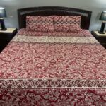 3 PCS Jeans Bed Sheet – Maroon White Flower Printed