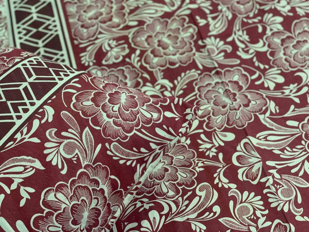 3 PCS Jeans Bed Sheet – Maroon White Flower Printed (2)
