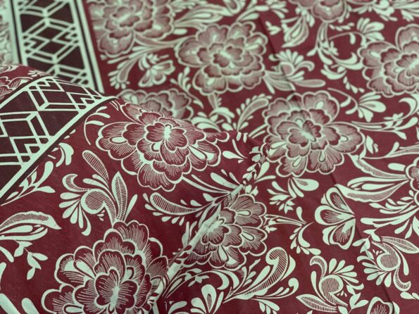 3 PCS Jeans Bed Sheet – Maroon White Flower Printed