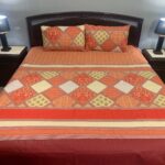 3 PCS Jeans Bed Sheet – Orange Box Printed