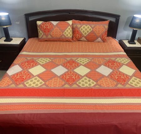 3 PCS Jeans Bed Sheet – Orange Box Printed