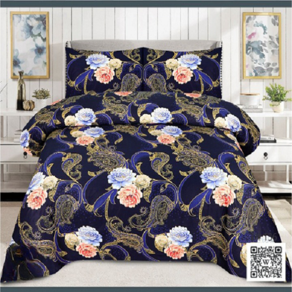 3 PCS Jeans Bed Sheet – Blusih Flowers Self Printed