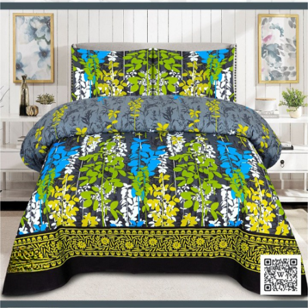 3 PCS Jeans Bed Sheet – Leaf Printed