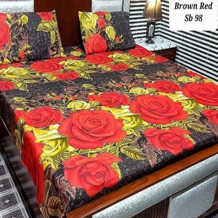 Black Brown Red Rose Printed Bedding With 2 Pillow Covers – 3 PCS