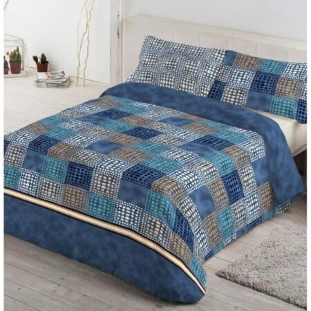 Blue Dyed Printed Bed Sheet With 2 Pillow Covers