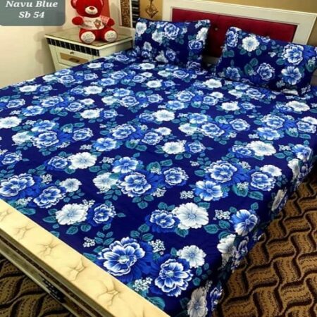 Blue White Flowers Printed Bedding With 2 Pillow Covers – 3 PCS