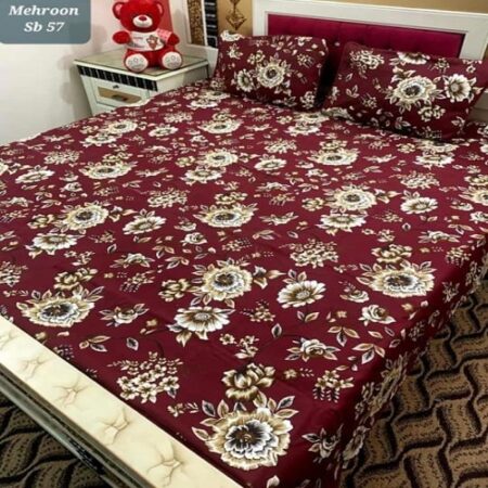 Dark Brown Red Printed Bed Sheet With 2 Pillow Covers – 3 PCS