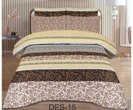 White Black Brown Printed Bed Sheet With 2 Pillow Covers