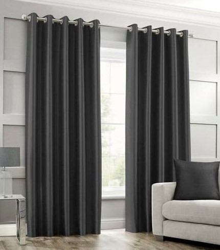 Black Plain Silk Curtains for Window and Door ( Set Of 2 Pieces )