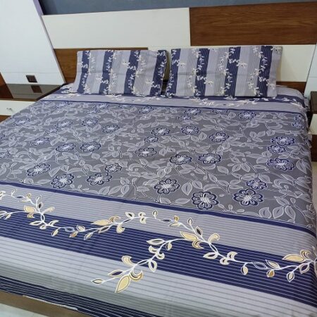 Blue Lining Printed Bed Sheet With 2 Pillow Covers