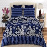 Blue White Flowers Printed Bed Sheet With 2 Pillow Covers