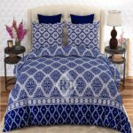 Blue White Lining Printed Bed Sheet With 2 Pillow Covers