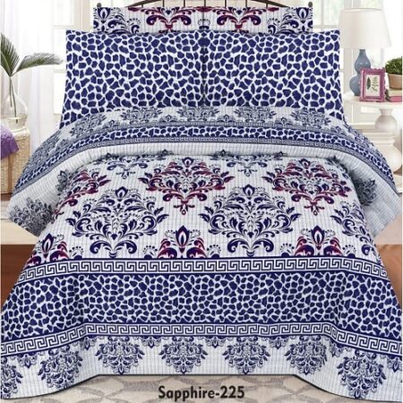 Blue White Printed Bed Sheet With 2 Pillow Covers