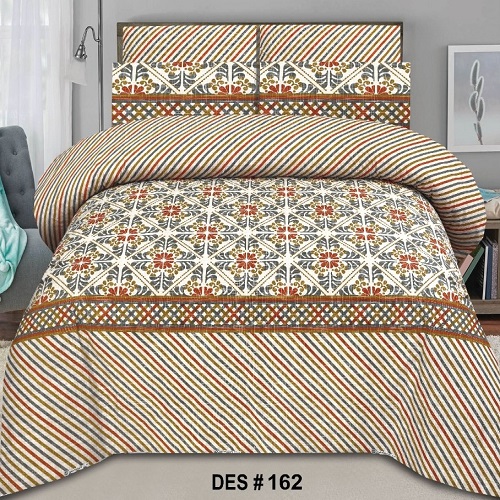 Brown Lining Printed Bed Sheet With 2 Pillow Covers