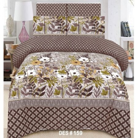 Brown Pattern Printed Bed Sheet With 2 Pillow Covers