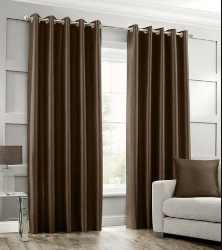 Brown Plain Silk Curtains for Window and Door ( Set Of 2 Pieces )