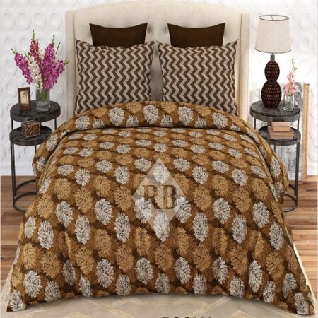 Brown Yellow Printed Bed Sheet With 2 Pillow Covers