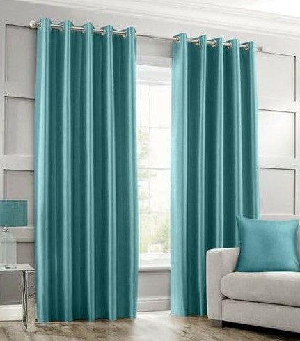 Firozi Plain Silk Curtains for Window and Door ( Set Of 2 Pieces )