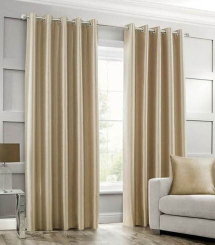Golden Plain Silk Curtains for Window and Door ( Set Of 2 Pieces )