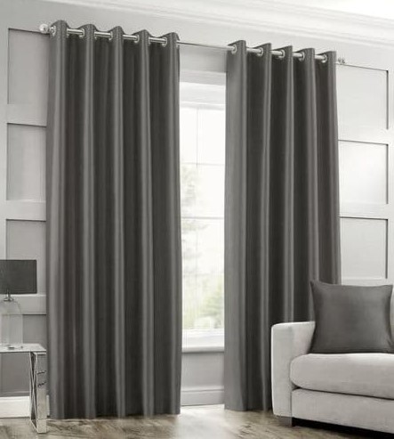 Grey Plain Silk Curtains for Window and Door ( Set Of 2 Pieces )