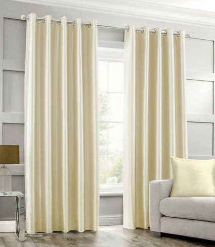 Off White Plain Silk Curtains for Window and Door ( Set Of 2 Pieces )