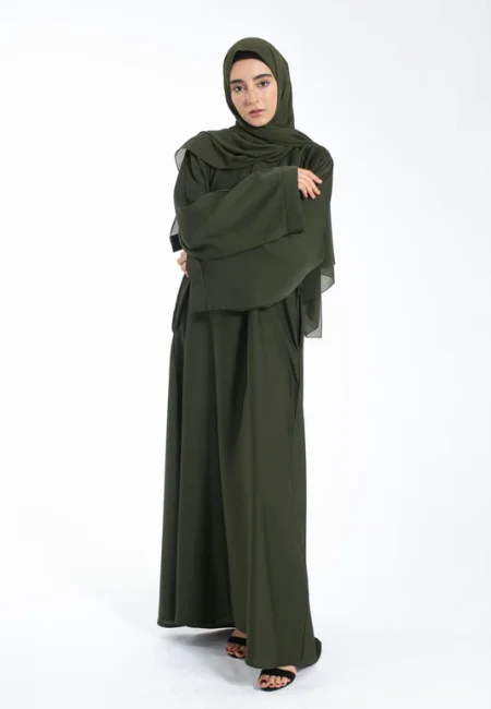 OliveGreenTexturedAbayawithZipPockets-2
