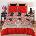 Orange Pattern Printed Bed Sheet With 2 Pillow Covers
