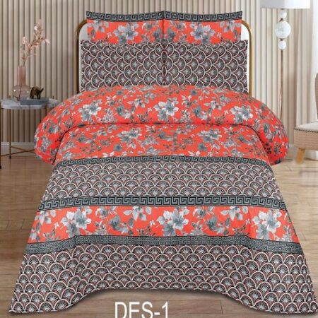 Orange Printed Bed Sheet With 2 Pillow Covers