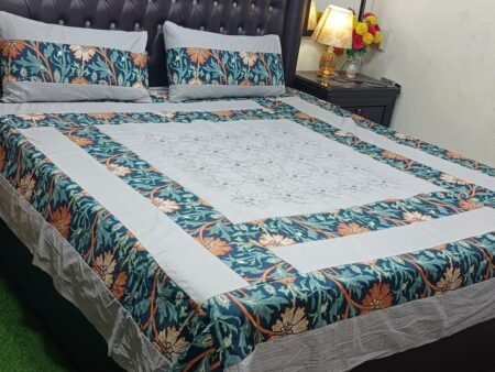 Printed Patchwork Embroidered Bed Sheet GN Design (1)