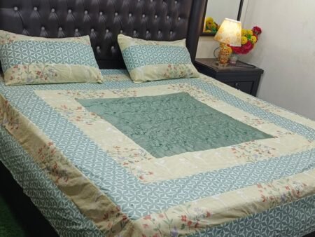 Printed Patchwork Embroidered Bed Sheet GN Design (5)