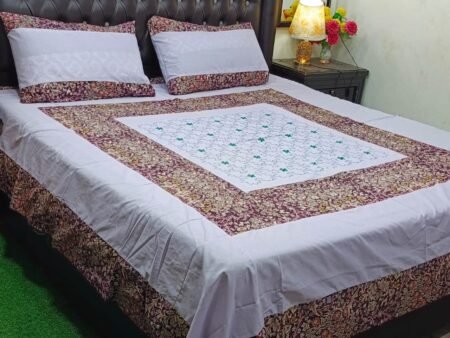 Printed Patchwork Embroidered Bed Sheet GN Design (7)